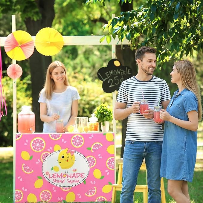 45" x 31" Lemonade Tablecloth for Lemonade Stand Supplies Lemon Table Cover for Lemon Party Supplies Summer Beach Picnic Birthday Party Decorations(Pink)