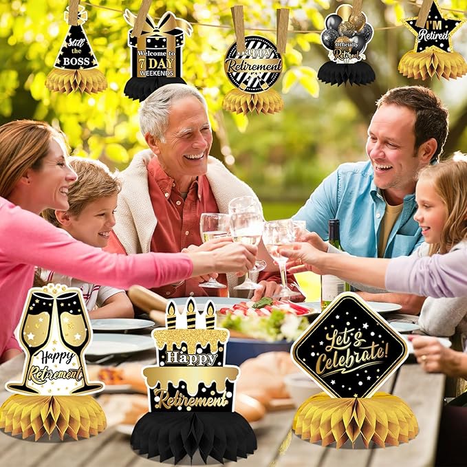 10 Pcs Retirement Party Decorations, Retirement Party Supplies Retirement Table Decorations Black and Gold Retirement Decorations for Men and Women Party