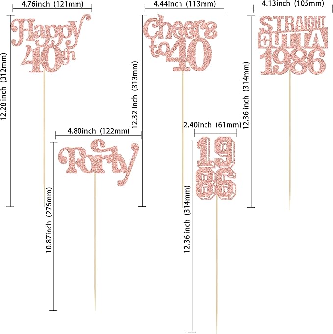 Gyufise 15Pcs Happy 40th Birthday Centerpiece Sticks Forty Straight Outta 1986 Table Flower Centerpieces Sticks Cheers to 40 Decorations for 40th Birthday Party Supplies Rose Gold