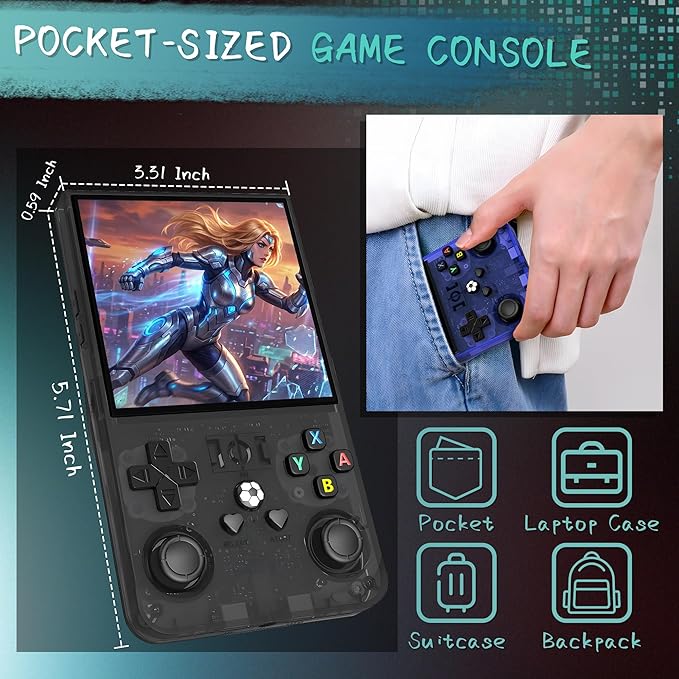 R36MAX Handheld Game Console, 40000+ Games Retro Gaming Console, 256GB TF Card Mini Retro Video Console, 4000mAh Rechargeable 4.0" IPS HD Screen Portable Pocket Arcade (Transparent Black)