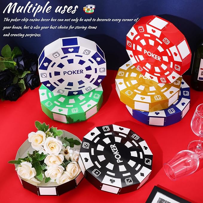 24 Pcs Casino Theme Party Decorations 9 Inch Large Poker Chip Favor Boxes Jumbo Chip Table Centerpiece for Game Night New Year Prom Party Supplies, Multicolor