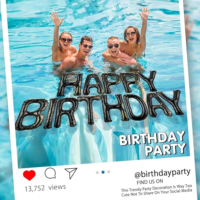 Shappy 20'' Happy Birthday Pool Large Floating Letter Balloons with Adhesive Dots Inflatable Pool Decorations for Summer Birthday Party