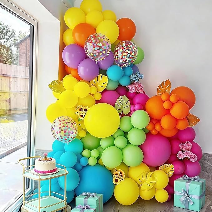 FunHot Colorful Balloons, 50 Pcs Summer Balloon, 12 Inch Green Purple Hot Pink Blue Latex Balloons, Rainbow Confetti Helium Balloon for Baby Shower Birthday Beach Engagement Hawaii Party Decorations