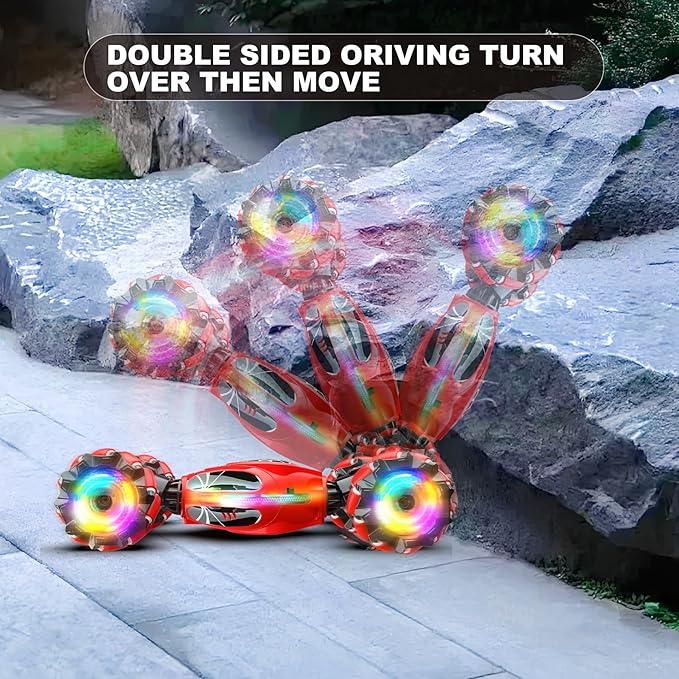 Gesture RC Car, 1:18 4WD Transform Off-Road Stunt Car with Gesture & Remote Control, 360° Flips Drift Vehicle with LED Lights Music, All Terrain Toy Cars Gifts for Boys Girls Age 6-12