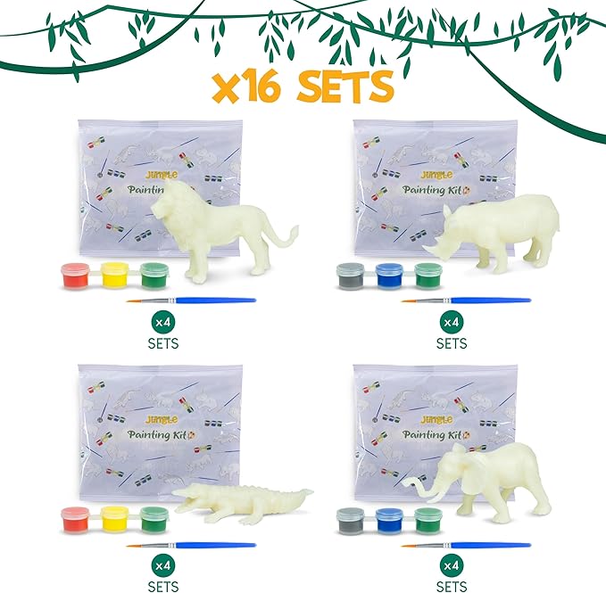 BONNYCO Safari Party Favors for Kids Painting Kit Pack 16, Jungle Goodie Bags Stuffers for Kids 3-5 4-8. Goody Bag Stuffers, Pinata Filler. Classroom Prizes, Animal Return Gifts Birthday Party Boys