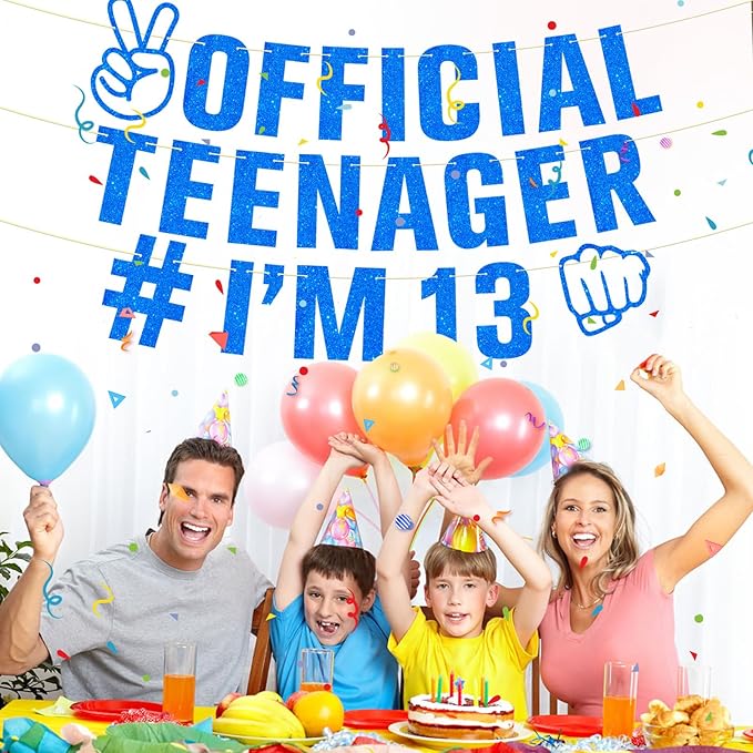 Glitter 13th Birthday Decorations Blue Official Teenager I’m 13 Banner for Boys, Cheers to 13 Years Happy 13th Birthday Party Supplies