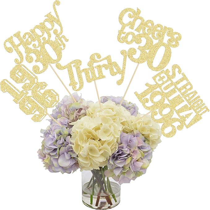 Gyufise 15Pcs Happy 30th Birthday Centerpiece Sticks Thirty Straight Outta 1996 Table Flower Centerpieces Sticks Cheers to 30 Decorations for 30th Birthday Party Supplies Gold