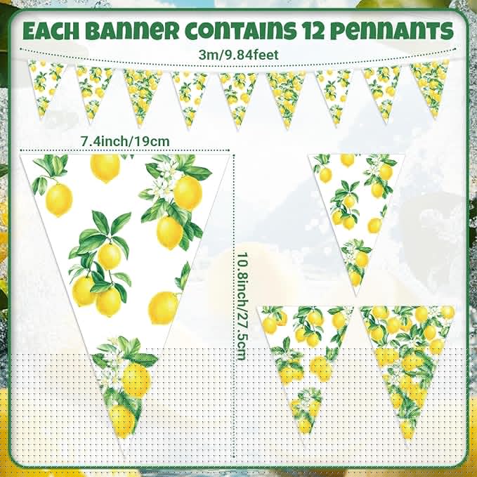 HESTYA 5 Pcs 49 Ft Lemon Party Decorations Yellow Floral Lemon Banner Pre-Assembled Summer Lemonade Triangle Flag Bunting Garland for Wedding Bridal Shower Birthday Baby Shower Party Supplies