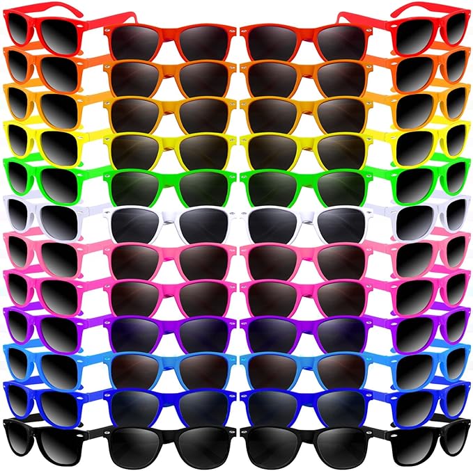 50 Pack 10 Color Neon Sunglasses Party Favors Bulk,80’s Retro Style Perfect Colorful Novelty Sun glasses Set for Birthday Party Supplies,Beach,Pool Party Favors,Goody Bag Favors for Kids Adults