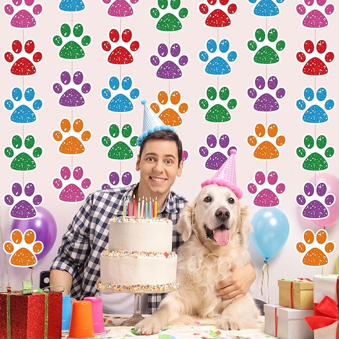 Duraaamo 8 Packs Banner Decorations Paper Garland Paper Hanging Cutouts Banners for Birthday Baby Shower Party Supplies Decor (Color Paws)