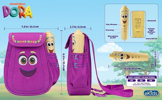 eKids Dora Karaoke Microphone with Boombox, Toddlery Toys with Built-in Music for Kids (Dora)