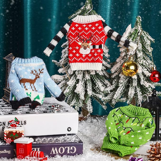 Aoriher 3 Pcs Christmas Doll Clothes Christmas Accessories Outfit Small Sweater Set Knitted Clothing Elk Xmas Santa Tree Snowflake Xmas Doll Accessories(Fresh Style)
