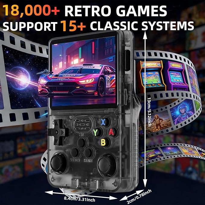 R36S Retro Handheld Game Console, 3.5 Inch 604x480 IPS Screen, 64GB Built-in 15,000+ Classic Game, Portable Hand Held 3500mAh Battery Retro Gaming Console with Open Source Linux System (Black 64GB)