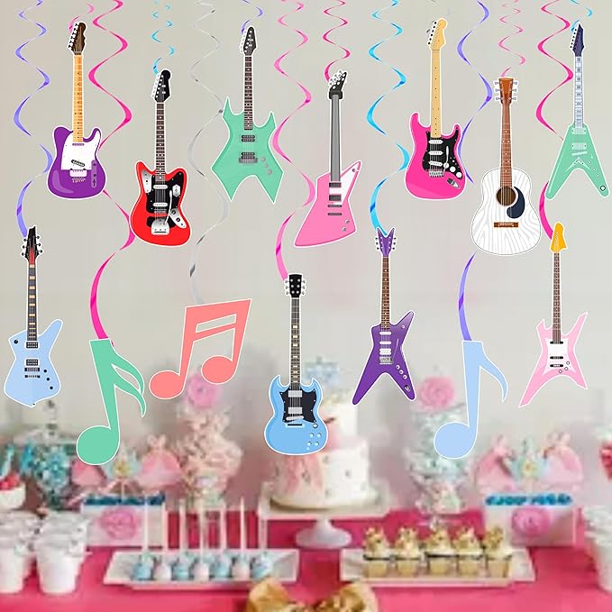 Guitar Party Hanging Swirls Guitar Birthday Decoration Guitar Themed Swirl Ceiling Muscial Party Hanging Streamer for Girls Rock Guitar Party Baby Shower Supplies