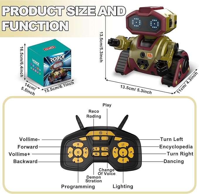 Robot Toys,Rechargeable Remote Control Robot with GestureSensing,Auto-Demonstration, Music and Dance,Birthday Gift for Kids(Gold)