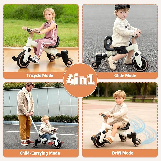 4-in-1 Kids Tricycle, Convertible Drift Trike, Pedal Tricycle for Ages 3-5