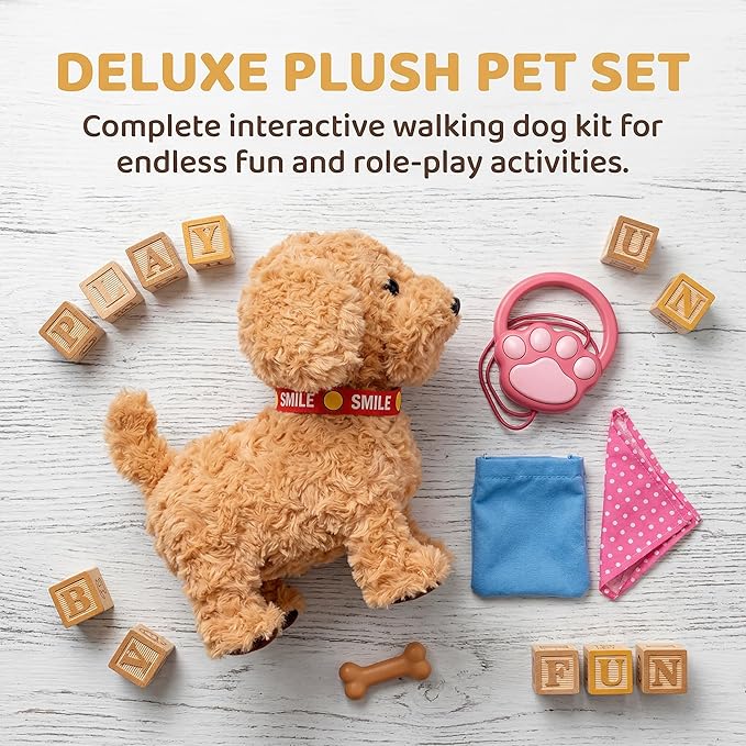 Wuffy Interactive Robot Dog Toy for Kids, Realistic Walking Plush Puppy with Touch Sensor, Voice Mimic & Licking Motion, Leash Remote Control, Screen-Free Pet for Ages 3+