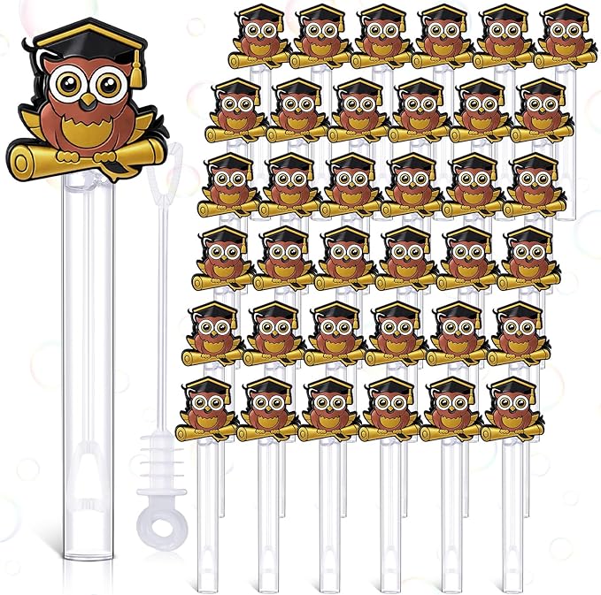 48 Pcs 4.2'' Mini Bubble Wands Bubbles Party Favors Birthday Party Supplies Favor Decorations for Gift Back to School Goodie Bag, Contains Liquid (Owl Bachelors Cap)