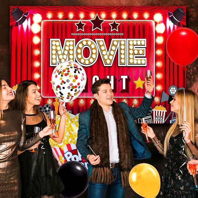 Movie Night Party Decorations, 84 Pcs Movie Night Party Supplies - Balloons Backdrop Tablecloth Banner etc Movie Theater Decorations