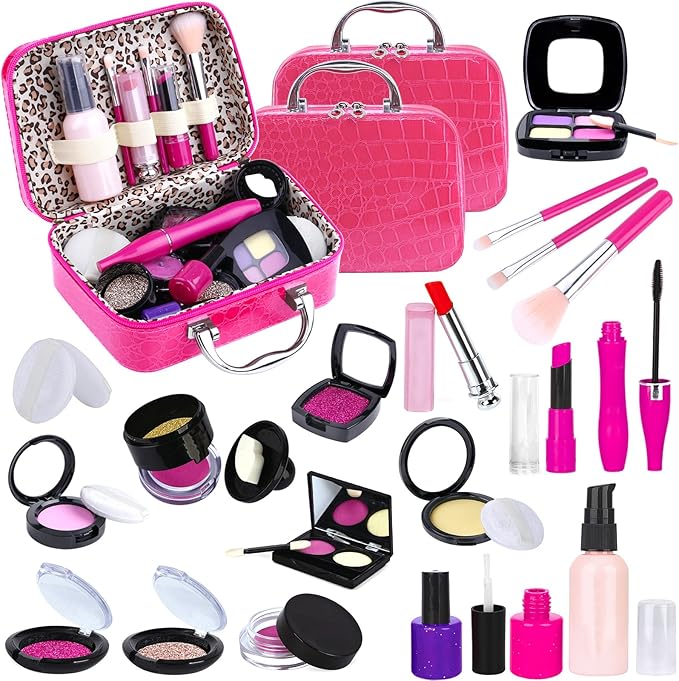 TEPSMIGO 2 Pack Pretend Makeup Kit for Girls, Kids Pretend Play Makeup Set - with Cosmetic Bag for Birthday Christmas, Toy Makeup Set for Toddler, Little Girls Age 3+(Not Real Makeup)