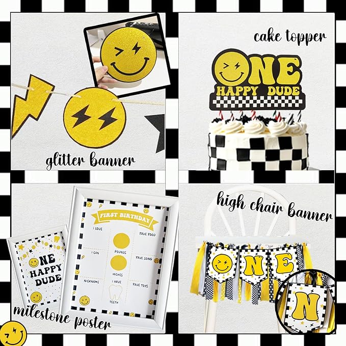 One Happy Dude Birthday Decorations,One Cool Dude 1st Party Decorations,One Happy Dude 1st Birthday Party Supplies,Dude First Backdrop Balloon Arch Garland Banner for 1st Boy