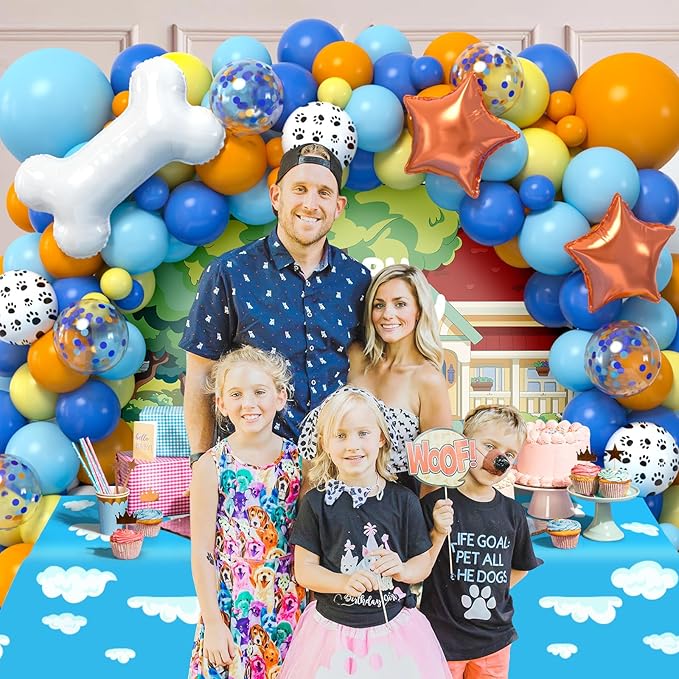 118 Dog Blue Party Decorations Birthday Supplies Paw Balloons Garland Arch Kit Backdrop Tablecloth Bone Balloon for Boys Girls Kids Theme Birthday Decor