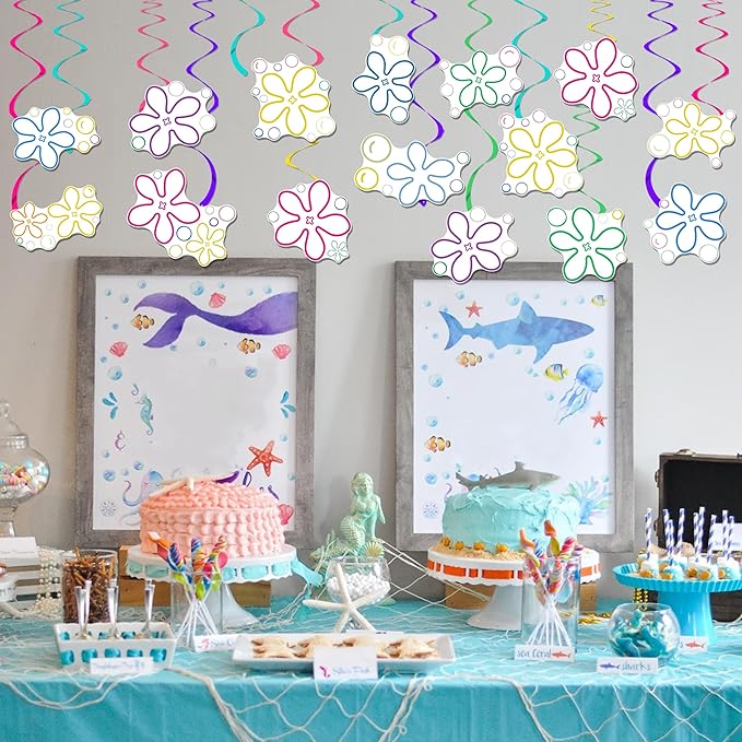 20pcs Jellyfish Flower Party Hanging Swirls Under The Sea Birthday Party Decorations Jellyfish Bubble Theme Ceiling Swirl Streamers for Yellow Cartoon Party Ocean Theme Baby Shower Supplies