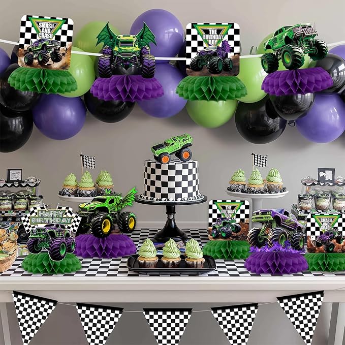 9Pcs Monster Truck Honeycomb Centerpieces Monster Truck Birthday Party Decorations Monster Truck Table Decorations Monster Truck Party Supplies