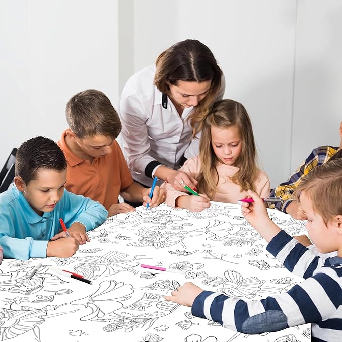 Spring Themed Coloring Tablecloth for Kids Huge Craft Activity Paper Table Cover for Boys Girls Preschool Kindergarten Classroom Arts Party Birthday Decorations
