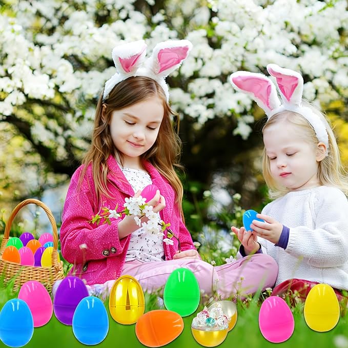 100 PCS 2.4" Plastic Easter Eggs with 6 Golden Eggs, Empty Fillable Bright Colorful Eggs for Kids Boys Girls Easter Hunt Classroom Prizes Basket Stuffers Easter Party Favors