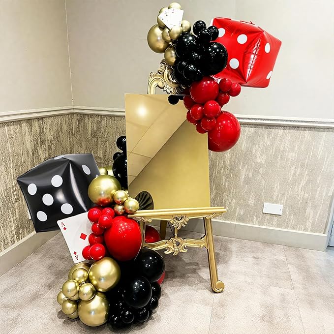 Casino Balloons, 12 Inch Black Red Metallic Gold Confetti Balloons with Dice Foil Balloons for Poker Las Vegas Game Night Theme Casino Party Supplies