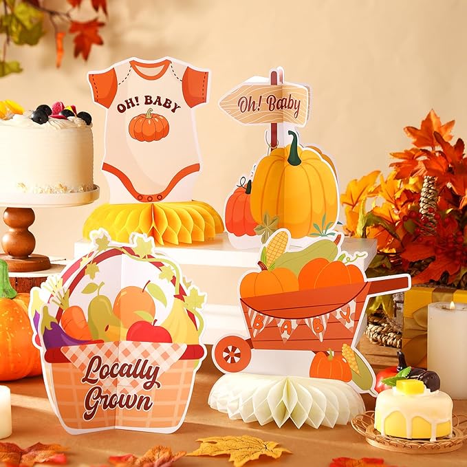 12 Pcs Fall Locally Grown Baby Shower Decorations Fall Honeycomb Centerpieces Pumpkin Corn Honey Acorn Farmers Market Baby Shower Table Topper Decoration for Birthday Party Favors Supplies