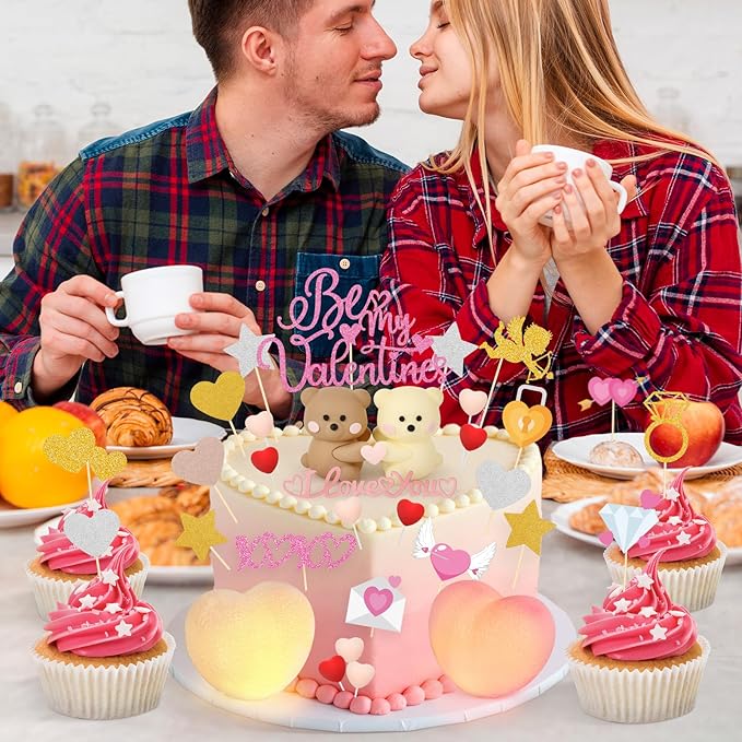 Hooqict 36 Pieces Valentine's Day Cake Decorations Set with Sweet Love Heart Valentines Party Cake Toppers & Cupcake Toppers for Happy Valentines Galentines Day Anniversary Birthday Party Decorations