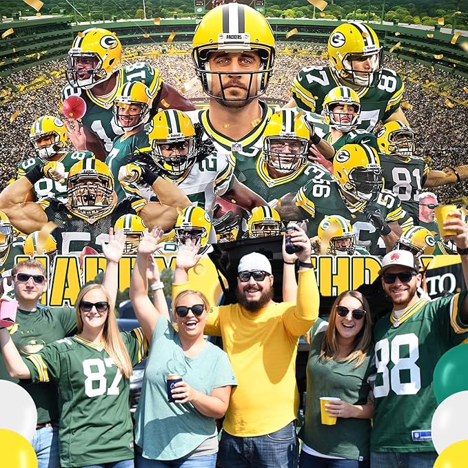 Packers of Green Party Supplies,Football Rugby Party Decorations Includes Backdrop, Cake Toppers, Balloon for Soccer Party Decorations