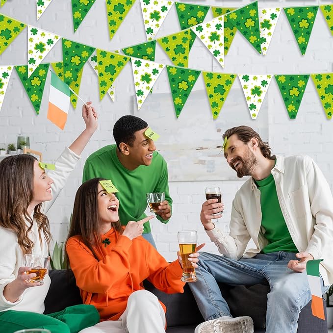 HESTYA 5 Pcs 49ft St. Patrick's Day Banner Luck Green Shamrock Garland Banner Irish National Day Pennant Banners Triangle Flags Patrick's Decorations for Outdoor Indoor Home Irish Party Supplies