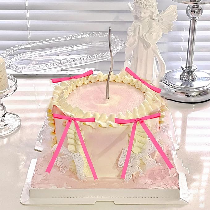 12 PCS Pink Bow Cake Topper Coquette Ribbons Bows Cake Decorations Pink Bowknot Birthday Cake Toppers Baby Bridal Shower Wedding Party Supplies