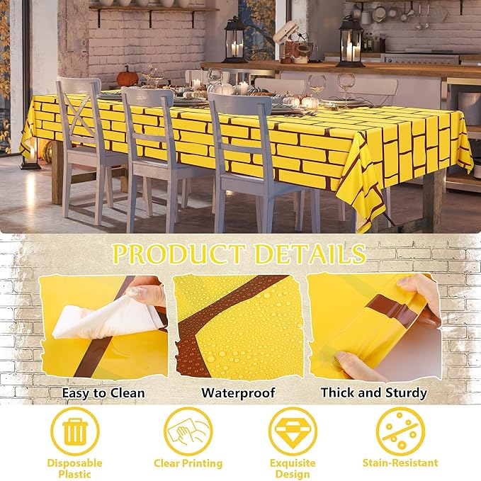 Kochorie 100 Ft x 54 Inch Yellow Brick Road Tablecloth Roll with Cutter Box Disposable Large Stone Brick Floor Runner Wall Backdrops Tablecover for Halloween Medieval Princess Wizard Party Decorations