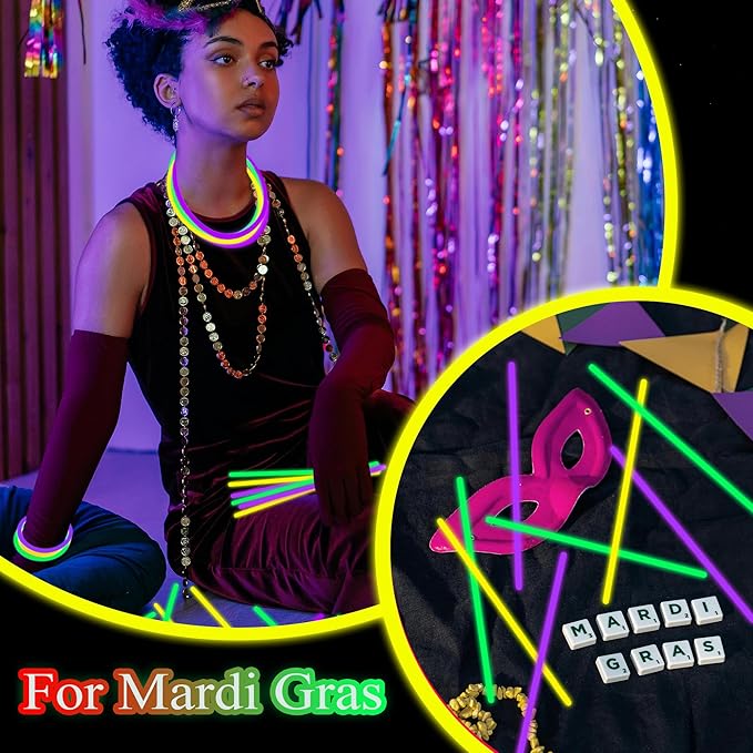 150 pk 8" Green Yellow Purple Glow Sticks Bulk Party Favors, Light up Glow Necklaces & Bracelets in the Dark Party Supplies For Christmas Halloween Birthday Mardi Gras (Green Yellow Purple)