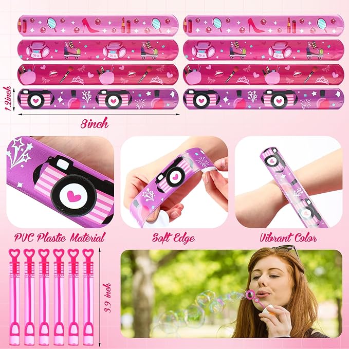 82 Pcs Hot Pink Princess Party Favors Kit Pink Princess Party Supplies Includes Girl Keychains Stickers Bracelets Bubble Waters Sunglasses Button Badge Gift Box