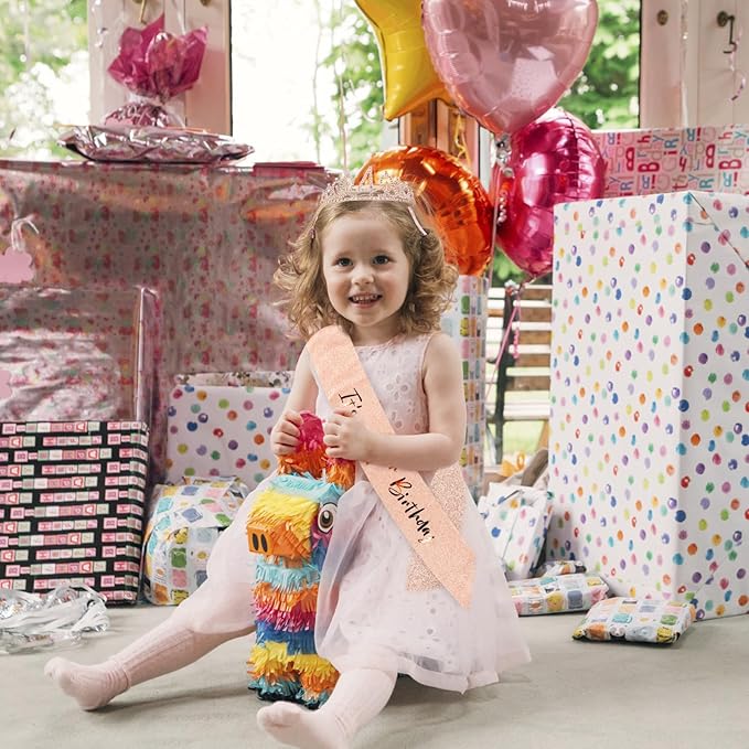 CIEHER 4th Birthday Crown + 4th Birthday Sash + Pearl Pin Set, It's My 4th Birthday Sash, 4 Birthday Tiara, 4th Birthday Decorations for Girls, 4th Birthday Gifts