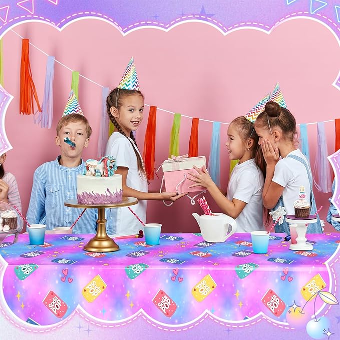 2 Pcs Birthday Party Decorations Plastic Cute Birthday Tablecloth 108 x 54 Inches Disposable Rectangle Tablecover for Boys Girls Kids Baby Shower Party Supplies (Soda Pop)