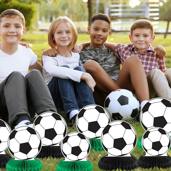 12 Pcs Soccer Party Decorations Soccer Honeycomb Centerpieces Sports Themed Table Decorations Sports Tabletop Honeycomb Ornaments for Boys Birthday Baby Shower Party Supplies Decor