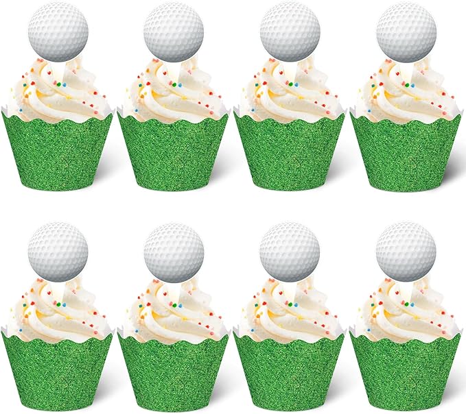 Nuenen 96 Pcs Golf Cupcake Toppers and Wrappers Kits Golf Ball Birthday Cake Decorations Cupcake Holders and Picks for Sports Theme Birthday Party Decorations Supplies (Heritage)