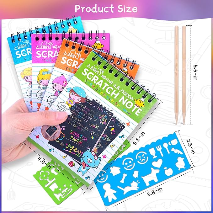 POKONBOY 24 Pack Rainbow Scratch Paper Arts Notebooks, Scratch Note Pads for Kids Rainbow Party Favors Coloring Books for Girls Boys Art Party Supplies