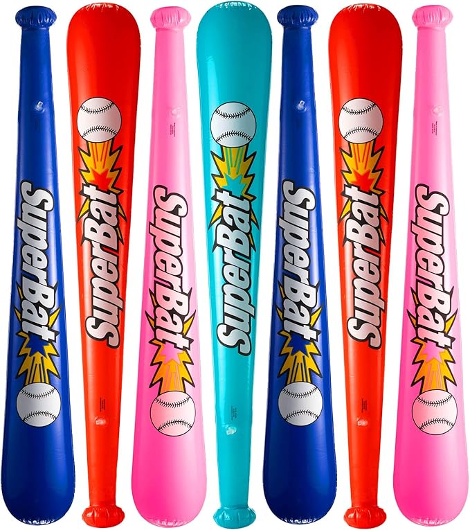 Bedwina Inflatable Baseball Bats in Bulk - (Pack of 12) - Giant 42 Inch Baseball Party Favors for Kids, Sports Theme Toy Party Supplies and Birthday Party Decorations