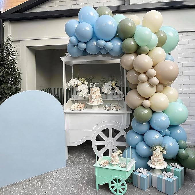 FunHot Blue Green Balloons, 50 Pcs Sage Green Blue Latex Balloon, 12 Inch Pastel Yellow Ivory Helium Balloons for Boy Baby Shower Wild Birthday Wedding Boho Gender Reveal Engagement Party Decorations