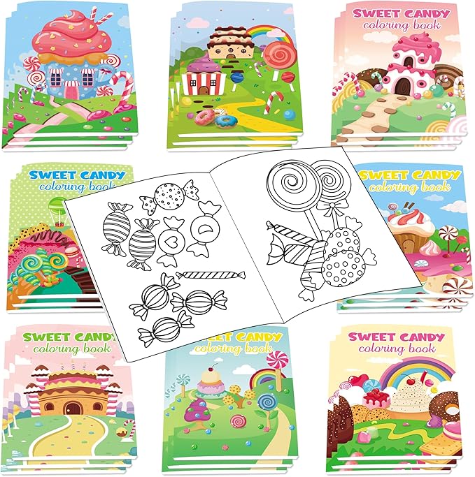 Lyosehy 24PCS Coloring Books Colours Candyland Theme Party Favors Candyland Coloring Books Bulk Sweet Ice Cream Theme Birthday Party Drawing Book Craft Supplies