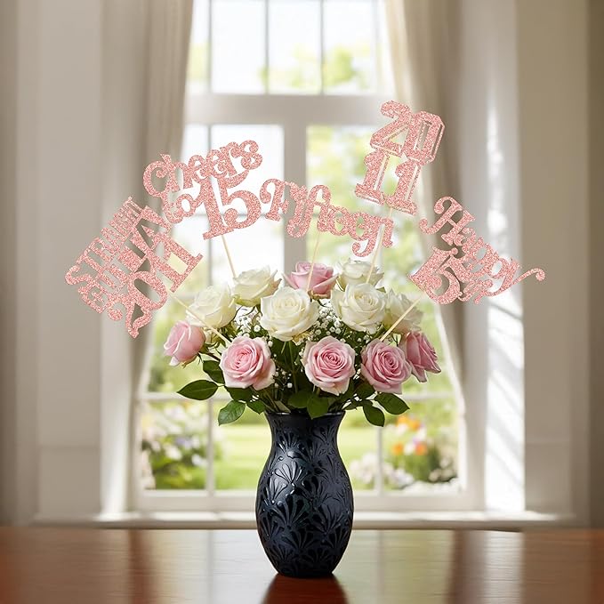 Gyufise 15Pcs Happy 15th Birthday Centerpiece Sticks Fifteen Straight Outta 2011 Table Flower Centerpieces Sticks for Cheers to 15th Birthday Party Supplies Rose Gold