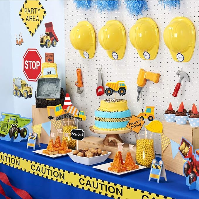 Faisichocalato 16pcs Construction Party Centerpiece Dump Truck Car Table Topper Decoration Zone Birthday Party Supplies