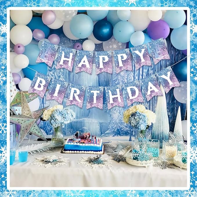 Frozen Birthday Party Decorations Frozen Birthday Banner Fro/zen Party Decorations Winter Wonderland Snowflakes Happy Birthdays Banner Backdrop Party Supplies